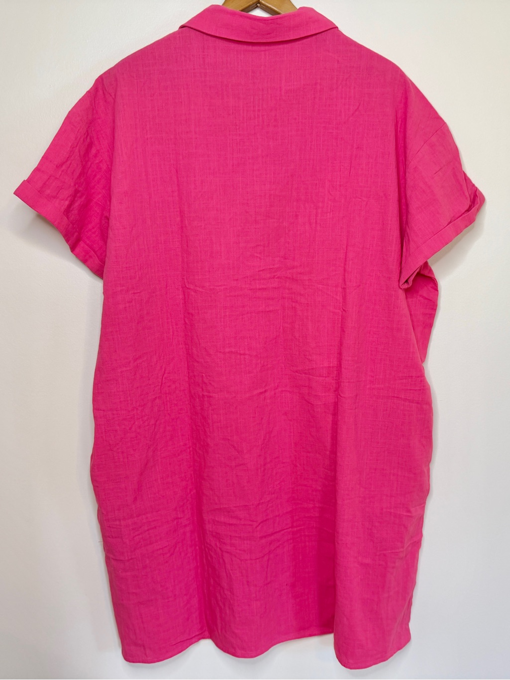Hot Pink 100% Cotton Collard Shirt Dress Xl | Mini Shift With Pockets Nwt — image 8 of 8